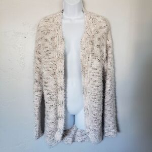 P.J. Salvage Small Eyelash Duster Cardigan White Brown Pink Soft Comfy Plush Top